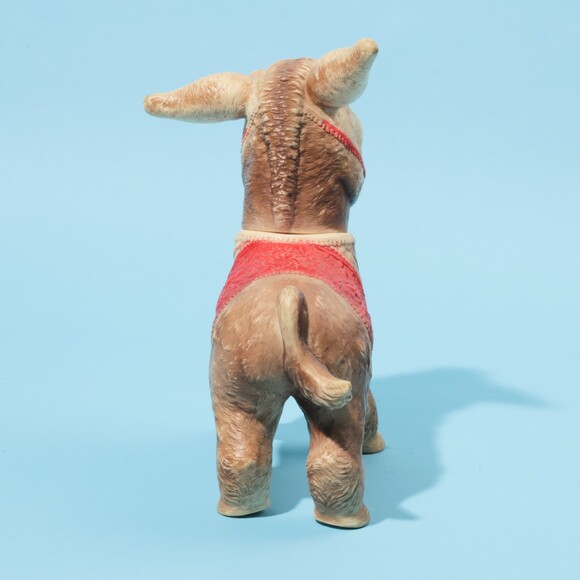 Vintage large squeak toy doll Sun Rubber Co donkey red saddle swivel head 60s - Picture 4 of 10